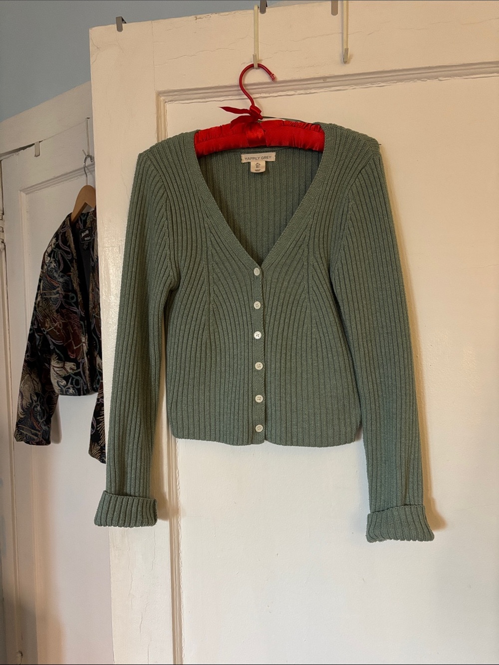 Muted Green Button Front Cardigan